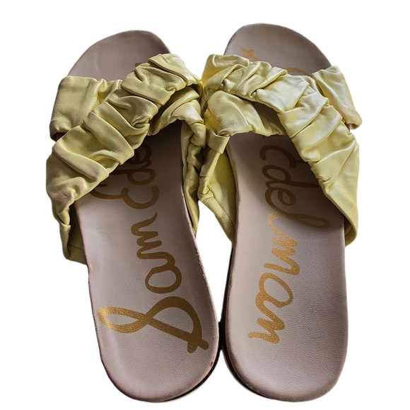 Sam Elderman Sandal Womens Sz 7 Gold Slippers Aliana Sport Comfort Flaw - Picture 1 of 15